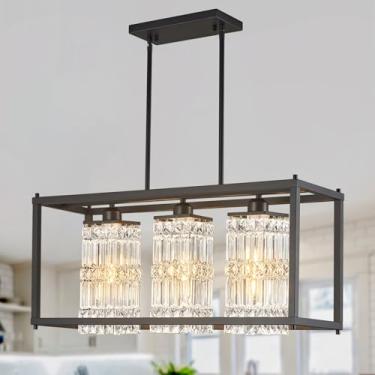 Imagem de BBLLWJ Lustre De Cristal Moderno Para Sala Jantar, 27,56 Pol., Luminária Pendente Preta Cozinha Com Ilha