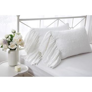 Imagem de Meaning4 Fronhas De Renda Branca Marfim Com Babados Longos E Flores 3D Lolita, 100% Algodão, Tamanho King Size, 91 Cm X 51 Cm, Pacote 2
