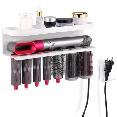 Imagem de Zenymb Suporte de parede para modelador de ar Dyson Airwrap, organizador de rack de armazenamento branco para chapinha de cabelo e acessórios – Suporte de banheiro que economiza espaço, instalação sem