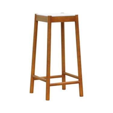 Imagem de Banco Alto Amber Madeira Maciça - Amêndoa Assento MDF BP na cor Branca