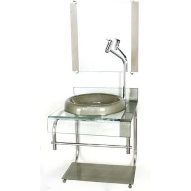 Imagem de Gabinete de vidro 40cm para banheiro curvado duplo inox cuba chapéu ch