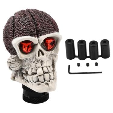 Imagem de XIMINZ Manípulo de câmbio de cabeça de caveira, alavanca de engrenagem de carro, alavanca de câmbio, alça de basquete em forma de esqueleto com adaptadores para a maioria das transmissões manuais