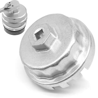 Imagem de OXCANO Ferramenta de remoção de chave de filtro de óleo de 64 mm x 14 canais compatível com Toyota Lexus (prata)