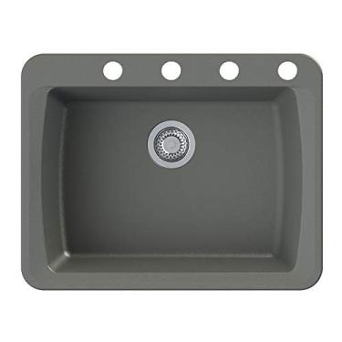 Imagem de Transolid GTSB2520-17-BCDE Genova SilQ Granito 4 furos Pia de cozinha de tigela única, 63,5 cm C x 50,8 cm L x 20,3 cm A, Cinza