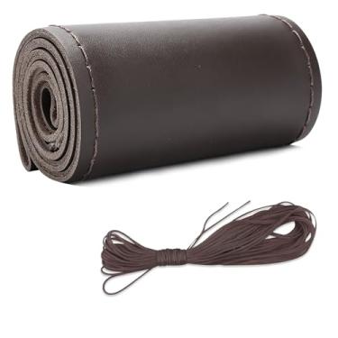 Imagem de Capa de volante de couro de microfibra, costura DIY com agulha e linha, protetor de volante de carro antiderrapante respirável, universal de 38 cm, costura automática para volante (café, brilhante)