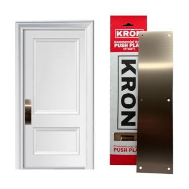 Imagem de KRON - Placa de pressão de porta, placa de metal de 10 x 40 cm com parafusos para portas de madeira ou metal, proteção de porta com furos pré-perfurados e parafusos de grau comercial - Níquel