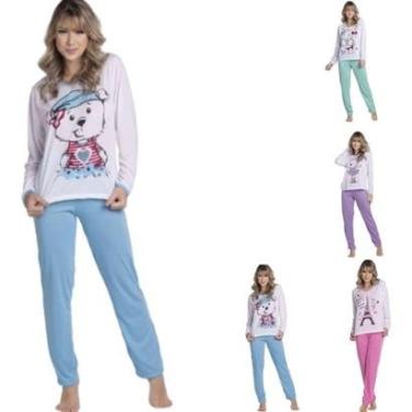 Imagem de KIT 5 Pijama Longo Malha Estampada Vekyo Roupa Para Dormir-Feminino