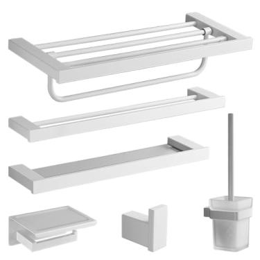 Imagem de Toalheiro de banho em aço inoxidável 304, conjunto de acessórios para banheiro - Suporte para saboneteira, acessórios de decoração para banheiro, conjunto de 6 peças