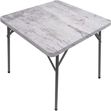 Imagem de CESGFC Toalha de mesa de madeira, estampa de textura de prancha de madeira, borda elástica, capa de mesa de jantar interna/externa, adequada para mesa quadrada de 107 x 106 cm