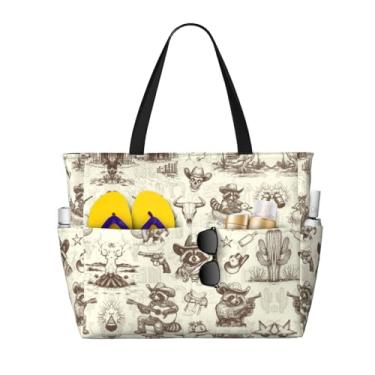 Imagem de Bolsa feminina grande de praia, impermeável, com bolso, à prova de areia, dobrável, para férias na piscina, Amarelo caubói, One Size, Sacola