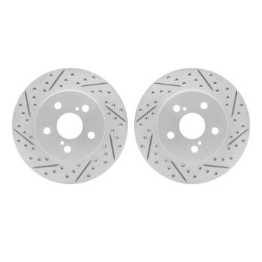 Imagem de Dynamic Friction Company Freios dianteiros e rotores | Rotores de freio com fenda perfurada| Rotores de freio a disco dianteiro| Serve para Toyota Corolla 2020-2022; Toyota Prius 2016-2023