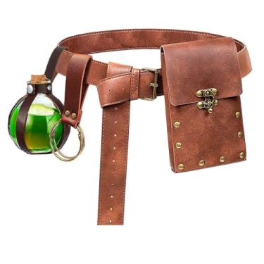 Imagem de KOTORA Pochete Retrô Com Cinto, Pochete, Suporte Para Celular, Acessório Cosplay Medieval Renascentista (3 Garrafas Marrom)