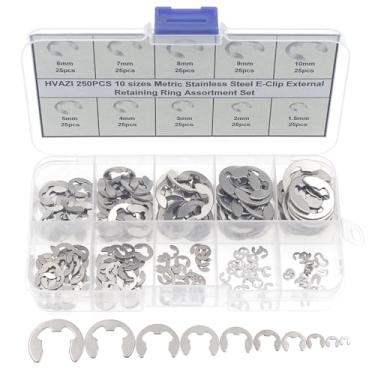Imagem de Conjunto de anel de retenção externo HVAZI 250 peças de aço inoxidável E-Clip