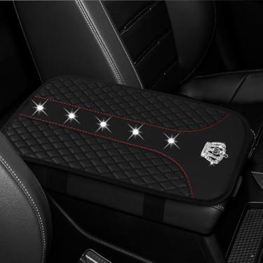 Imagem de Wogomz Capa de console central de carro Bling Crown, capa de apoio de braço para carros, capa de descanso de braço de couro à prova d'água, protetor universal para console intermediário, acessórios de