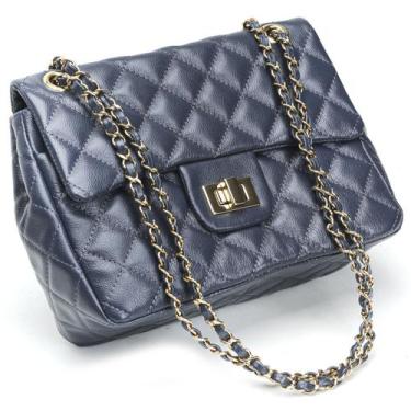 Imagem de Bolsa Feminina Couro Legitimo Matelassê Média - Cosenza, Azul marinho 