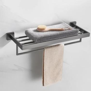 Imagem de Toalheiro de aço inoxidável cinza 304, porta-escovas de papel higiênico, dispensador de sabão, gancho para toalhas, conjunto de acessórios para banheiro (Toalheiro GG)