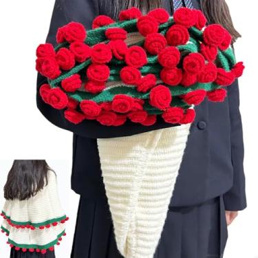 Imagem de Cowenhey Cobertor de buquê de flores, cobertor de crochê feito à mão, cachecol, toalha de mesa, cobertores de malha macios e leves para aniversário, casamento, dia dos namorados, decoração de casa