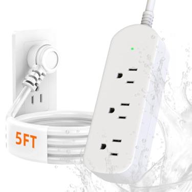 Imagem de KPQ Protetor Contra Surtos De Energia, Cabo Extensão 1,5 M Com 3 Tomadas, À Prova D'Água, Classe 6, Para Uso Interno E Externo, 1875 W/15 A, Certificado Pela Ul Fcc Ipx6 (3 Tomadas (Branco), M)