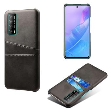 Imagem de Capas Compatível com Huawei Enjoy Y20 SE,Caso de couro PU-Tampa de telefone a prova de choque com 2 slots de cartão,Proteção anti-impressão digital e anti-gota-Black