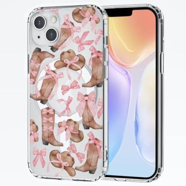 Imagem de CozyNestCY Capa de caubói com laço magnético bonito para iPhone 15 Pro, vintage, ocidental, transparente, compatível com Magsafe, sem fio, fina, kawaii, capa protetora antiamarela, à prova de choque