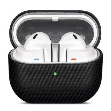 Imagem de Haobobro Capa de couro - Capa de couro para Samsung Galaxy Buds 3 Pro/Galaxy Buds 3 - couro selecionado para a pele, textura de fibra de carbono, capa dura à prova de choque feita à mão para Samsung