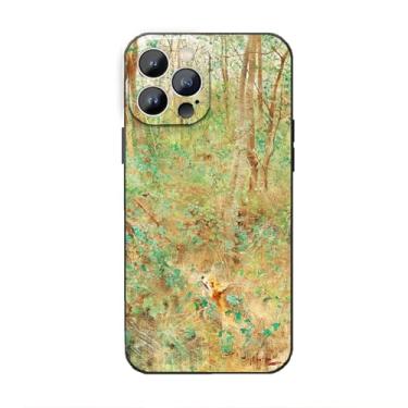 Imagem de Capa compatível com iPhone 14 Pro Max, capa de celular retrô retrô com animais florestais de raposa à espera de tordos, capa de arte em TPU macio exclusivo