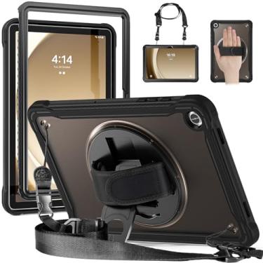 Imagem de Junfire Capa transparente para Galaxy Tab A9 Plus 27.9 cm 2023, capa resistente à prova de choque fina rígida para Samsung A9+ com suporte giratório de 360°/alça de mão/alça de ombro - preto escuro