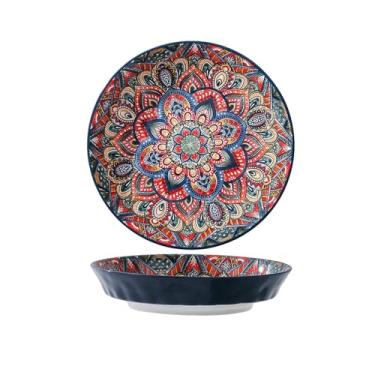 Imagem de Prato de arroz nórdico doméstico simples e requintado de cerâmica retrô pintado à mão - prato de arroz de pedra de 20 cm