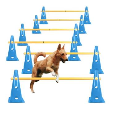 Imagem de TNZMART Dog Agility Hurdle Cones Pet Jump Training Set Dog Agility Course Backyard Conjunto ajustável para treinamento de obstáculos (azul, 6 conjuntos)