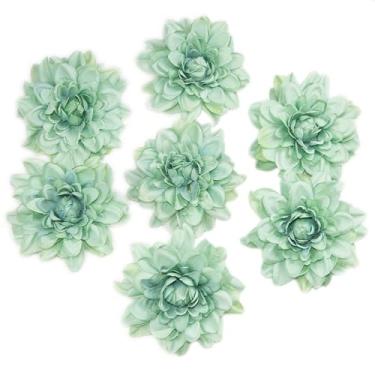 Imagem de Giftmeet Flores artificiais de dália de seda verde a granel, 20 peças de cabeças de flores falsas de dália de 8 cm para artesanato DIY, arranjos florais, cozinha doméstica, acessórios de grampo de