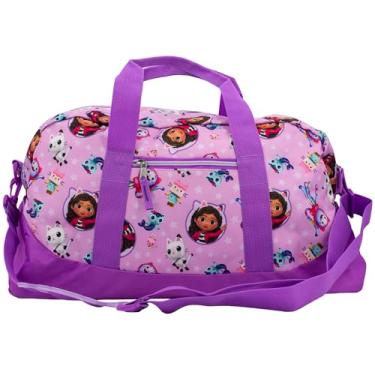 Imagem de Bolsa esportiva com personagens, bolsa de viagem do pijama de 40,6 cm para meninas, bolsa de fim de semana, bolsa de dança, Roxa, 16 inches x 6.5 inches x 10 inches, Duffle