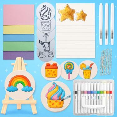 Imagem de OvOHapia Kit de pintura de textura de espuma 3D, tinta inchada mágica, conjunto de arte de papel esponja de lona DIY Magic 25 com folhas de desenho de bolha de pipoca, artesanato divertido (conjunto