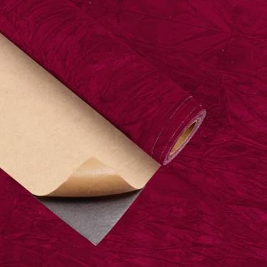 Imagem de Forro de papel autoadesivo de veludo para joias, gavetas, artesanato, tecido, descascar e colar, forro de veludo macio para gaveta faça você mesmo (43 x 38 cm) vermelho)
