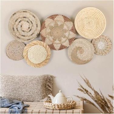 Imagem de Cesta De Parede Decoração De Vime Decoração De Parede Decorações Para Casa Decoração De Parede De Vime Cesta De Vime Cestas De Parede Penduradas Placas Decorativas Para Parede, Set of 7a