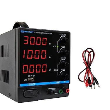 Imagem de LWLONGWEI Fonte de alimentação CC variável, fonte de alimentação de bancada CC regulada de comutação ajustável de 30 V 10 A com visor de LED de 4 dígitos, ajustes grossos e finos com cabos jacaré