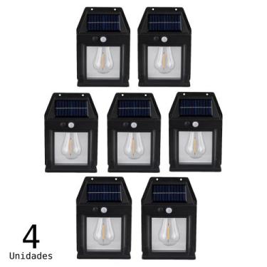 Imagem de Kit 4 Luminária Arandela Solar Com Lâmpada de Filamento LED Sensor de 