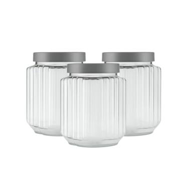 Imagem de Jogo De Potes 1,5lt Fileto Plástico Cozinha Porta Mantimentos 3 Un (Cinza)