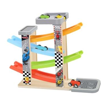 Imagem de MERIGLARE Montar pista de pista de corrida Kids Wooden Track Racer Glide Car Playset veículo para crianças pré -escolares Presente de Gares de infância, Quatro Faixas
