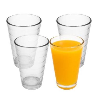 Imagem de Jogo 4 Copo de Vidro 200ml Suco Refrigerante Água Lines Rings Fratelli