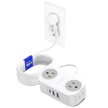 Imagem de Cabo de extensão de saída plana ORICO de 10 pés com 4 saídas, 3 USB