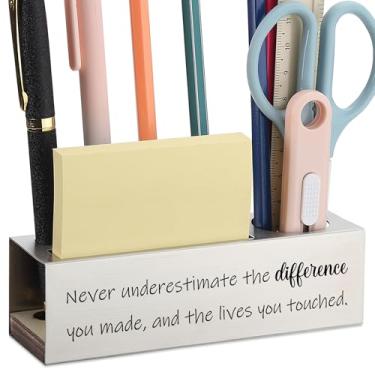 Imagem de Porta-lápis inspirador de aço inoxidável com citação para mesa, presente para colega de trabalho, professor, enfermeira, organizador de escritório para canetas, tesouras, régua, decoração motivacional