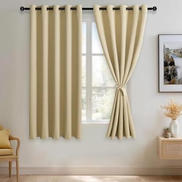 Imagem de JIUZHEN Cortinas blackout bege claro com amarradores – Cortinas com isolamento térmico, bloqueio de luz e redução de ruído para quarto e sala de estar, conjunto de 2 painéis, 152 x 153 cm de