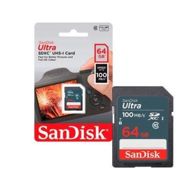 Imagem de Cartão de Memória SD Sandisk Ultra, 64GB, Classe 10, 100MBs - SDSDUNR-064G-GN3INQ