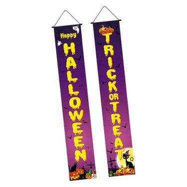 Imagem de KiBcsLic 2 peças de banners pendurados, dísticos de Halloween, suporte para fotos, sinal reutilizável, bandeira interna e externa para festa temática de, Style a