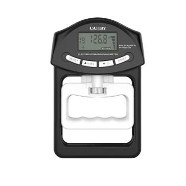 Imagem de CAMRY Medidor de força de aderência digital com dinamômetro de mão, captura automática, potência de 90 kg, preto e branco