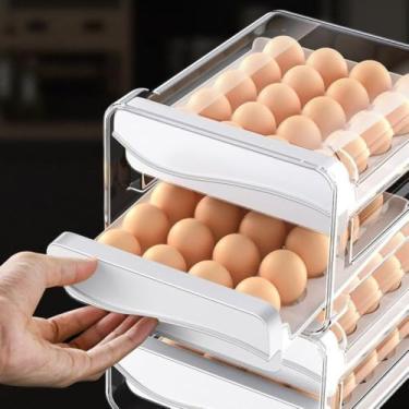 Imagem de Cesta Bandeja Organizador Porta Ovos para Geladeira, Bancada, Gaveteiro- Organizador com 2 Camadas com Gavetas Deslizantes Capacidade para 32 unidades -Design Compacto Protege e Economiza Espaço