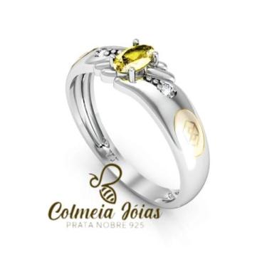 Imagem de Anel de formatura feminino prata 925 - COLMEIA JOIAS, Amarelo, +-2,4gr