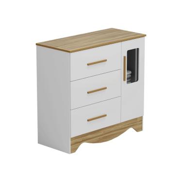 Imagem de Cômoda Infantil Popy Retrô 1 Porta Janela MDF Branco Amêndoa