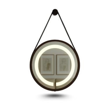 Imagem de ESPELHO ADNET ILUMINADO REDONDO 40CM MARROM C/ALÇA PRETA TOUCH 2 LEDS 3000/6000K