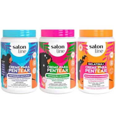 Imagem de Salon Line Kit 3 Cremes para Pentear, Definição Ultra Antifrizz, 1kg Cada, Definição Intensa, Natural e Extraordinária
